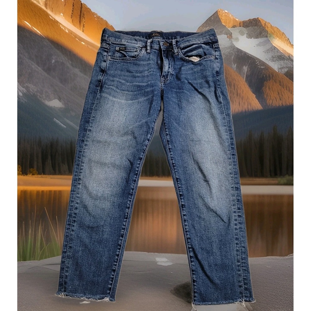 🐎Polo Ralph Lauren Jeans Womens 28 Blue Fade THE TOMPKINS SKINNY Crop Raw Hem